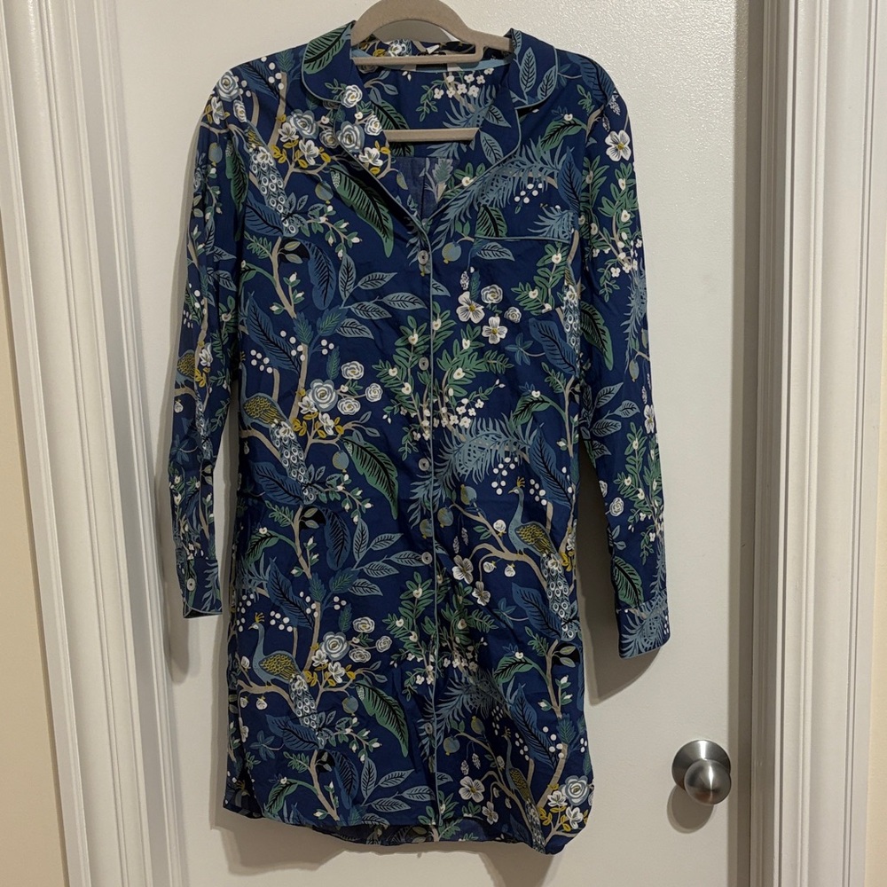 Rifle Paper Co. Navy Floral Long-Sleeve Sleep Tunic